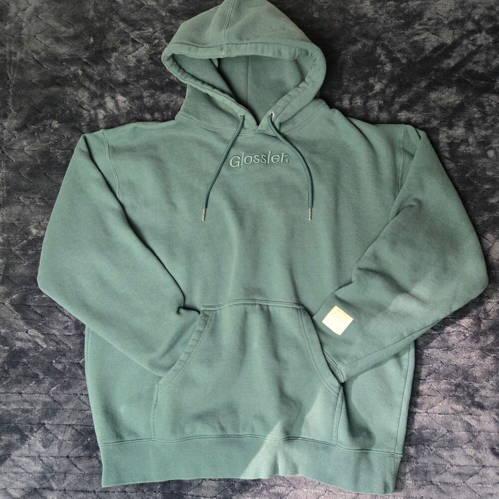 Glossier Embroidered Logo Spellout Seafoam Green Sweatshirt Pullover - Size L